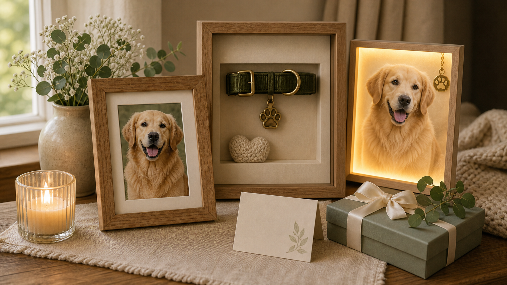 dog memorial frame ideas with personalized dog photo frame collar shadow box candle and gift box