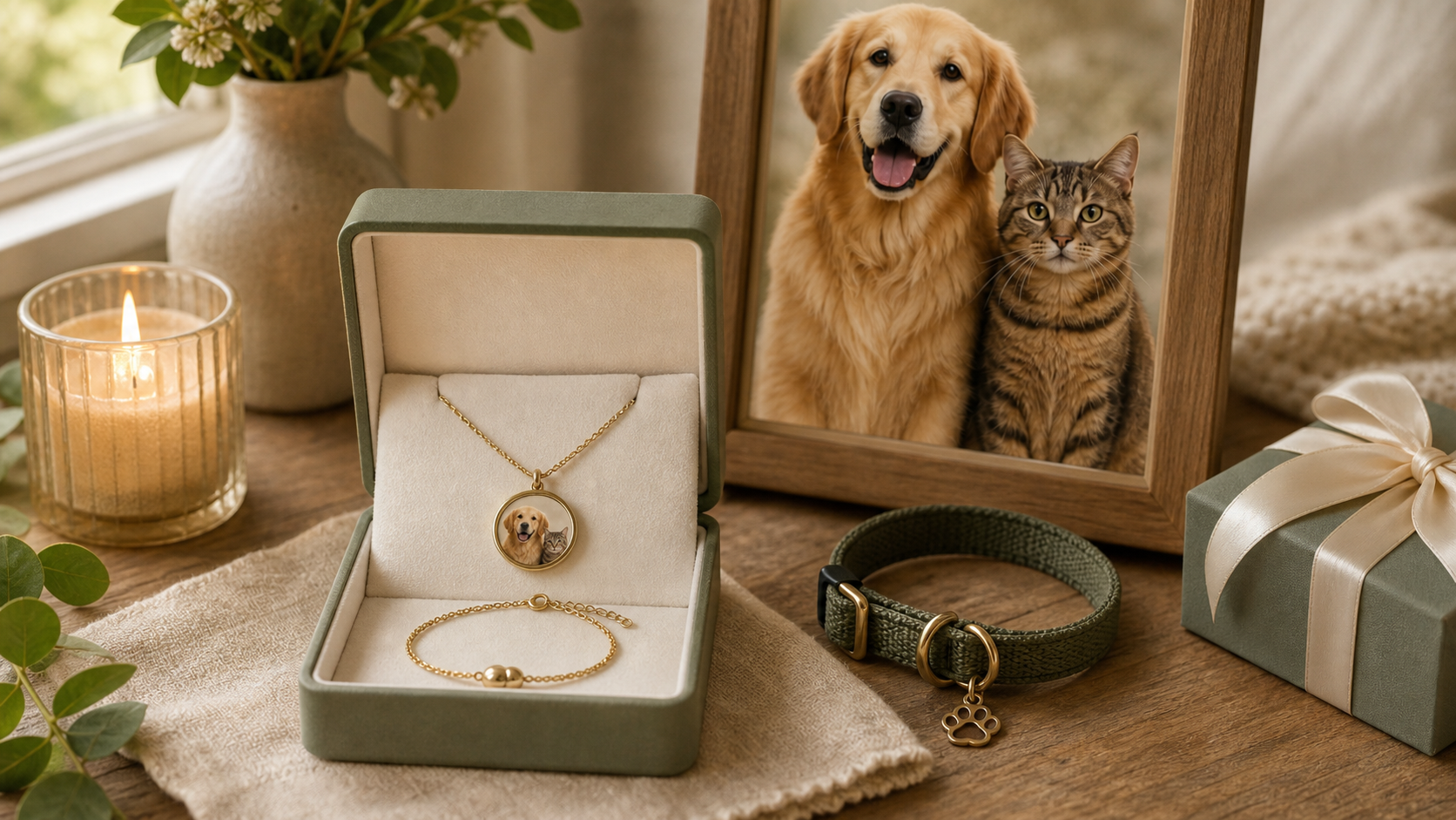 pet memorial jewelry from photo with custom necklace bracelet collar candle and pet keepsake gift