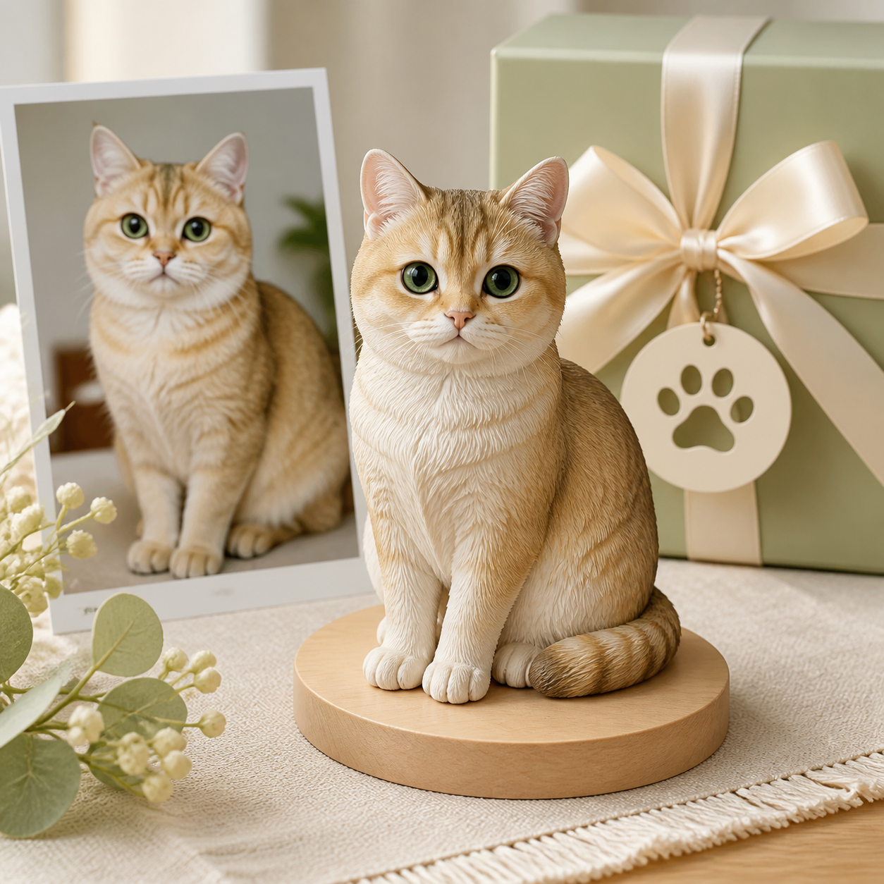 Pet Memorial Keepsake Box Set - Custom pet figurine displayed on a memorial shelf