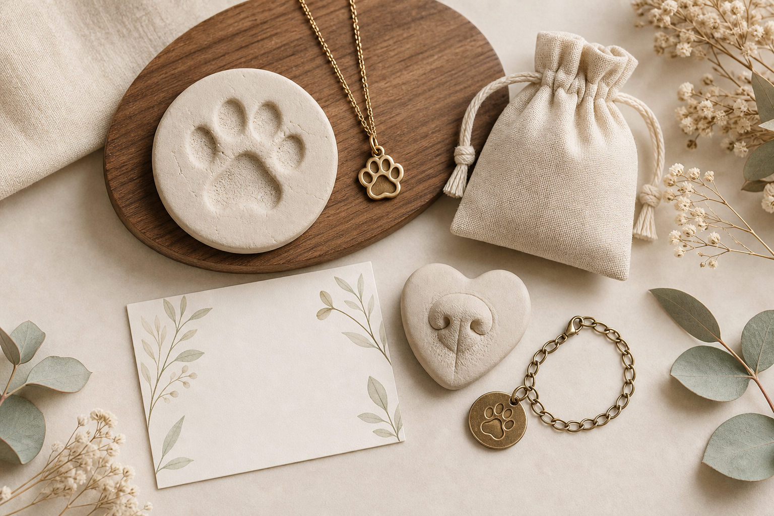 paw print keepsakes and nose print pet memorial jewelry with quote card