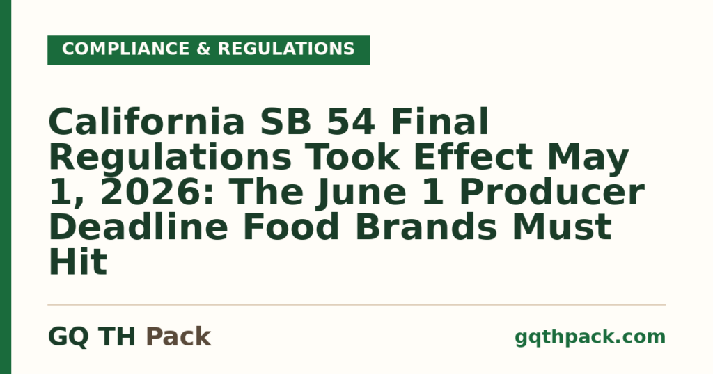 California SB 54 Final Regulations Took Effect May 1, 2026: The June 1 Producer Deadline Food Brands Must Hit California SB 54 Final Regulations Took Effect May 1, 2026: The June 1 Producer Deadline Food Brands Must Hit